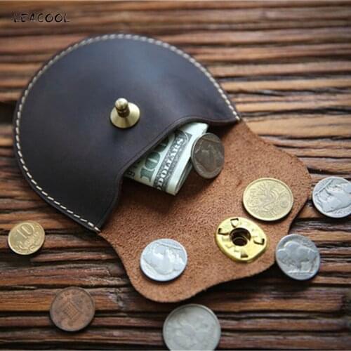 LEACOOL Genuine Leather Women Wallets Mini Coin Purses Men Small Money Bags Vintage Cowhide Earphone Storage Leather Bag