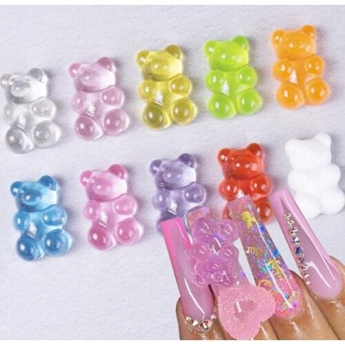 10Pcs/Lot Kawaii 3D Gummy Bear Nail Art Charms Resin Jelly Bear Happy Sun Flower DIY Nails Decoration Luxury Nail Accessory
