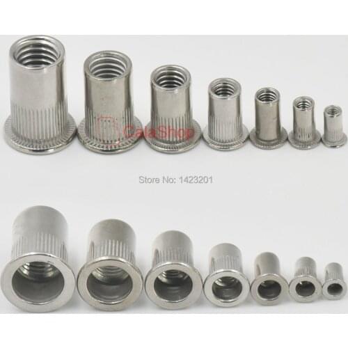 100 Pcs / Lot M3 M4 M5 M6 M8 Metric Flat Head Stainless Steel Rivet Nut Rivnut Insert