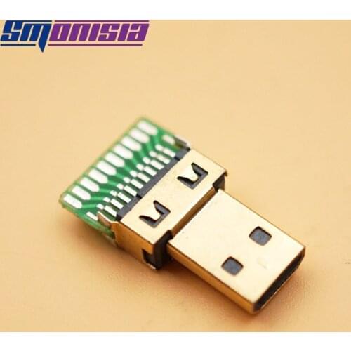 100pcs/lot Mini Micro HDMI-compatible Male Connectors Gold-plated D Type Male Plug with PCB Micro HDMI-compatible Socket