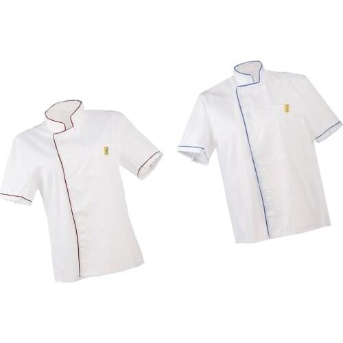 2 Pieces Mens Womens Chef Uniform Single Breasted Cook Short Sleeve Waiter Coats