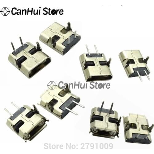 20Pcs Micro Usb 2Pin 90/180 degrees B Type Female Connector For Mobile Phone Micro Usb Jack Connector 2 Pin Charging Socket