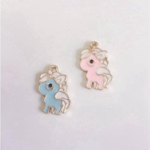 22*16MM 30Pcs Blue Pink Horse Style Glazing KC Gold Alloy Jewellery Pendants Jewelry Charms