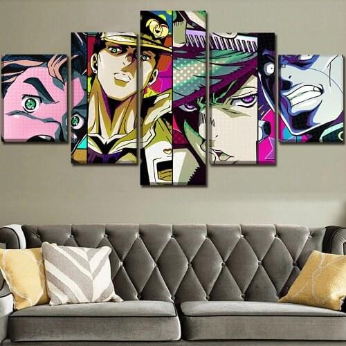 5 Piece Canvas Art Modern Anime Poster Bizarre Adventure HD Printed Decorative Wall Modular Pictures Framework Home Decor