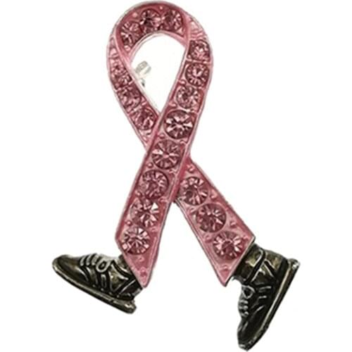 50pcs/lot Pink Ribbon Jewelry Breast Cancer Awareness Pretty Walking Ribbon shoe Brooch Pin