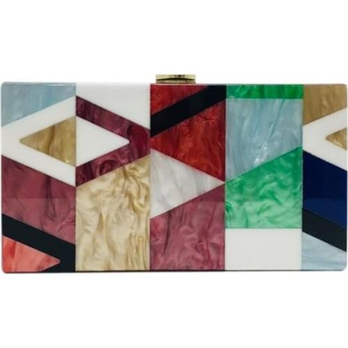 Panelled Acrylic Box Clutch Evening Bags Women New Fashion Colorful Geometric Square Shoulder Bag Creative Marble Pattern Purse