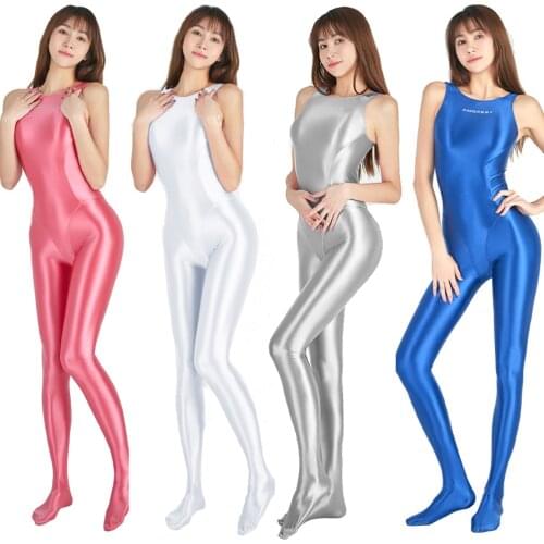 AMORESY Shiny Tights Oil Glossy Smooth Casual Overalls Running Catsuit Playsuit Yoga Pantyhose Sexy Backless Sportswear Jumpsuit
