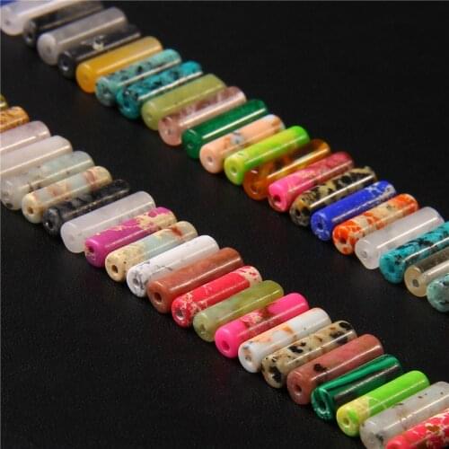 15pcs/Lot 4x13mm Cylinder Shape Stone Beads Jasper Spaced Beads For Jewelry Making DIY Charms Earring Pendant Bracelet Necklace