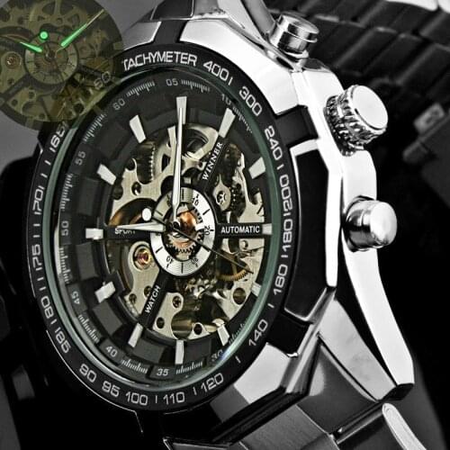 WINNER Automatic Watch Mens Classic Transparent Skeleton Mechanical Watches Military FORSINING Clock Relogio Masculino With Box