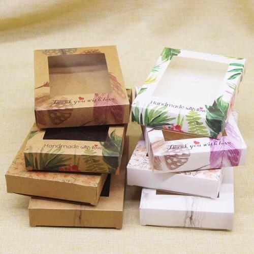 DIY Handmade gifts box with window Vintage kraft Marbling flower candy boxes Thank you home party suppilers decoration boxes