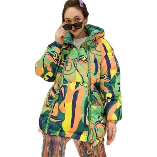 European 2021 Winter Double Zipper Pullover Shiny Down Cotton Jacket Casual Warm Parka Jacket Women Trendy Plus Size Clothing