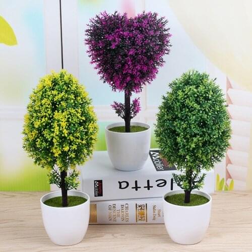 Artificial Plants Bonsai Plastic Simulation Tree Desktop Pot Decorative Fake Flowers Leaves Garden Plant Decor Heart Shape