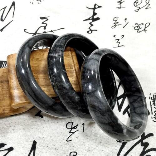 Chinese Vintage Beautiful Natural Black Jade Gemstone Bracelet Bangle 58/60/62mm