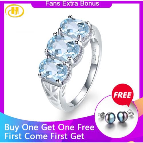 Hutang 3.5ct Natural Gemstone Womens Ring Blue Topaz Solid 925 Sterling Silver Rings Fine Elegant Jewelry for Presents Gift