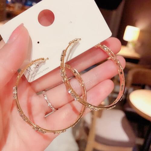 BLIJERY Gold Color Round Crystal Hoop Earrings for Women Bijoux Rhinestone Circle Earrings Statement Jewelry Party Gifts Brincos