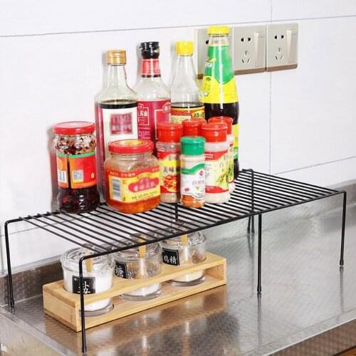Kitchen Storage Spice Shelf Rack Expandable Cabinet Organizer Pot Pan Rack Storage Iron Shelf