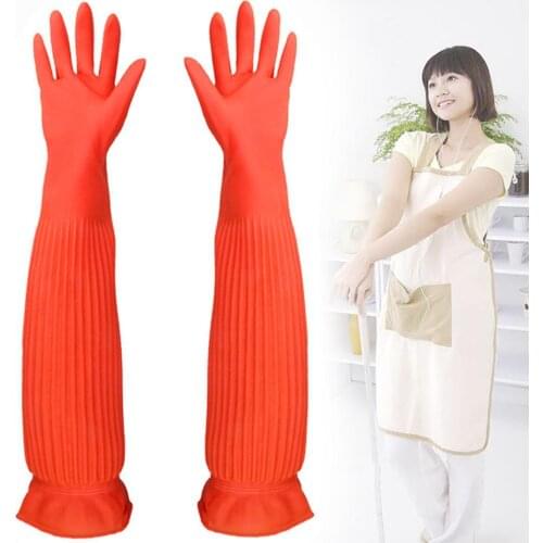 55cm Kitchen Dish Washing Waterproof Non-slip Long Sleeve Latex Cleaning Gloves