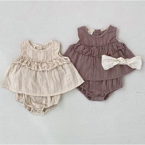 Summer Infant Baby Girl Childrens Suit Casual Kids Girls Sleeveless Lace T-Shirt + Shorts Suit Kids Baby Girl Sets