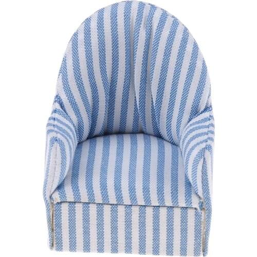 Scale 1:12 Furniture Sofa Chair Living Room Navy Stripe Soft Queen Princess Sofa for Baby Girls Toys Dollhouse Miniature