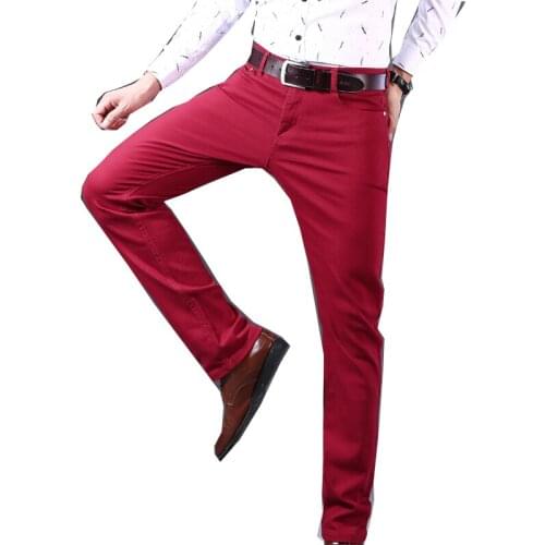 Mens style black jeans stretch denim trousers casual business white khaki