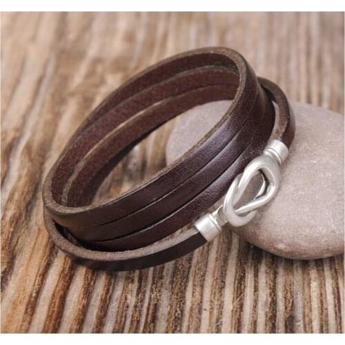 G324 Brown Cool Alloy Infinity Clasp Leather Multi Wrap Bracelet Cuff Mens New