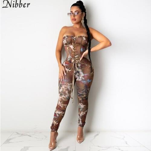 Nibber 2021 Autumn And Winter Sexy Tube Top Sleeveless Lace-up Aesthetic Graphic Printed Jumpsuit Streetwear Rompers Club Women