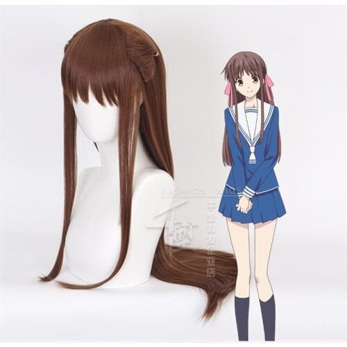 Anime FRUITS BASKET Tohru Honda Cosplay Costume Wigs Long Straight Brown Synthetic Hair Wig + Wig Cap