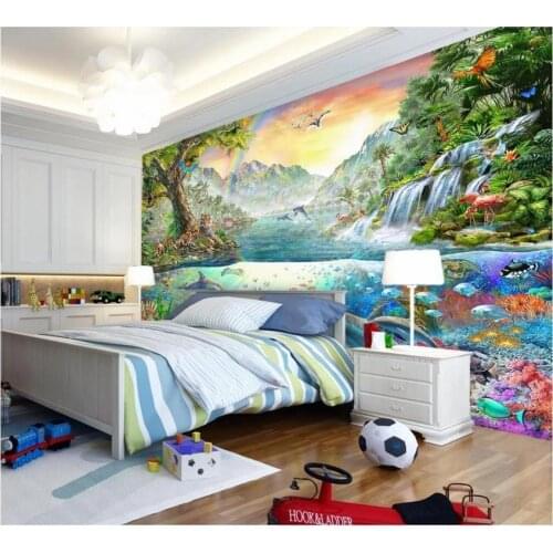 Custom photo wallpaper 3d mural wallpaper for walls 3 d Cartoon colorful sea dolphins tiger forest park mural for children room