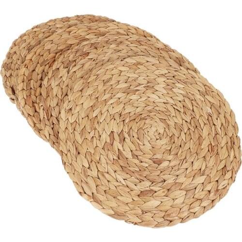 Hand-Woven Natural Water Hyacinth Woven Placemat Round Woven Rattan Placemat 4Pc