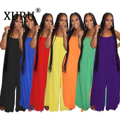 XURU European and American Sexy Suspenders Solid Color Wide-leg Jumpsuit New Open Back Sleeveless Jumpsuit
