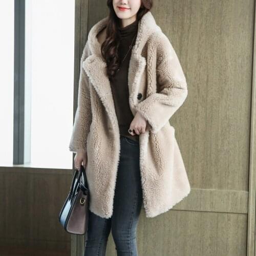 100% Wool Fur Coat Korean Simple Warm Female Jacket Hooded Jackets for Women 2020 Sheep Shearing Coat Casaco De Pele Zjt775