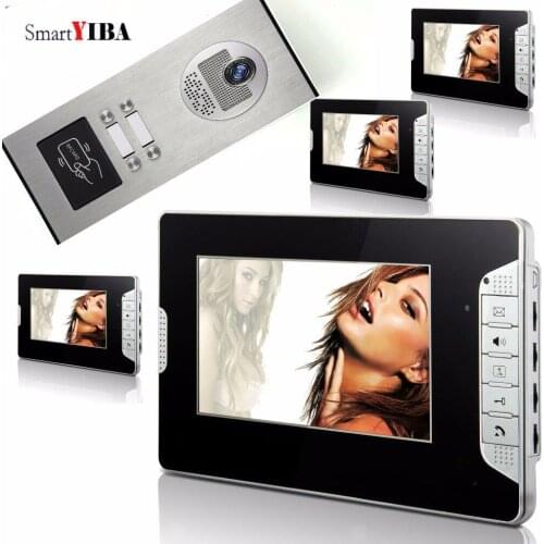 SmartYIBA Home Video Intercom 7 Inch Video Door Phone Doorbell Door Chime RFID Access Control System For 4 Unit Apartment