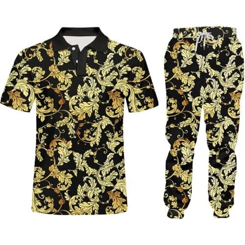 IFPD Tracksuit Baroque Style Hoodie Sweatshirt And Jogging Pants Mens Set 3d Printed Golden Flower Luxury Women 2-Pieces Suits