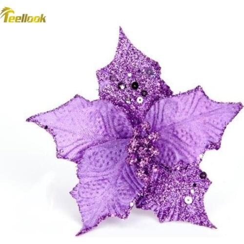 Teellook 5pcs purple christmas decoration flower christmas tree garland rattan decoration