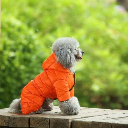 Warm Winter Down Dog Jacket Pet Dogs Costume Puppy Light-weight Four Legs Hoodie Coat Clothes For Teddy Bear Big Combinaison Ski