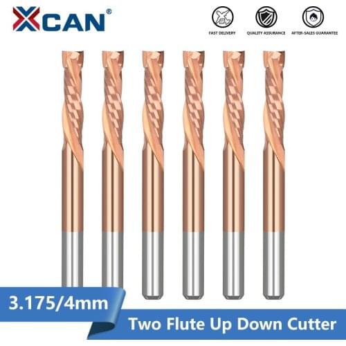 XCAN Compression Milling Cutter 3.175/4mm Shank Woodwork DOWN Cut Two Flute Spiral Carbide Milling Tool CNC Router Wood End Mill