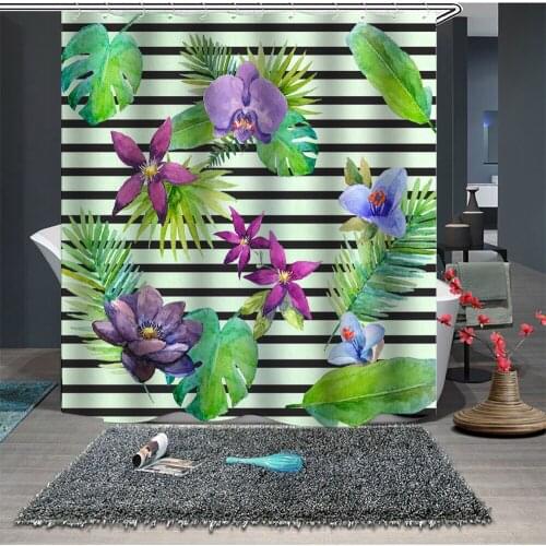 Custom Made Shower Curtain Bathroom Curtain Partition 1.5 x 1.8m 1.8 x 1.8m 1.8 x 2m Floral Palm Leaves Green