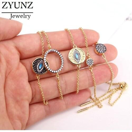 10PCS, CZ Minimalist Dainty Circle Bracelet | Eye Charm Bracelet | CZ Layering Bracelet | CZ Disco Jewelry | Gift for Her