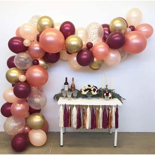 102pcs Burgundy Rose Gold Balloon Garland Arch Kit Chrome Gold Confetti Balloons for Bachelorette Birthday Party Decorations
