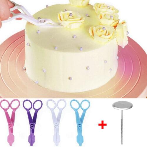 2pcs/set Piping Flower Scissors Nail Safety Rose Decor Lifter Fondant Cake Decorating Tray Cream Transfer Baking Pastry Tools