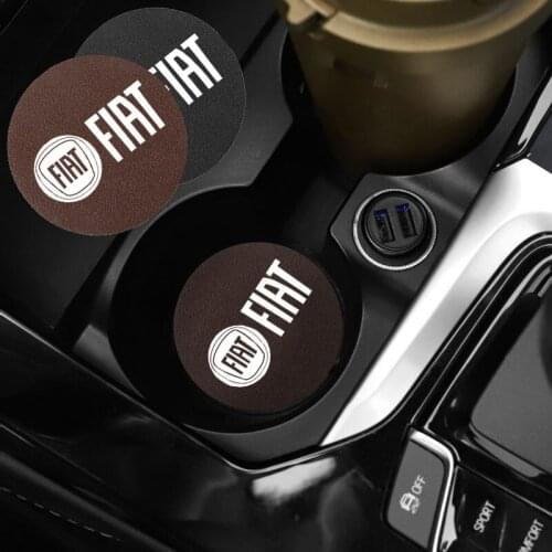 2Pcs Anti Slip Cup Mat Car Logo Coaster Anti-dirt Pad Accessories For FIAT Grande Punto 500 Abarth Tipo Panda Ducato Freemont