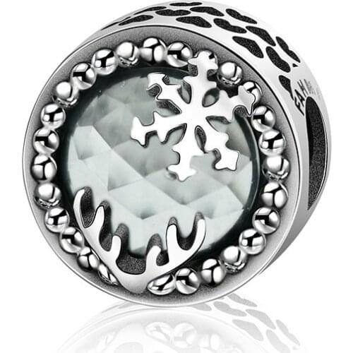 2018 New Arrivals Hot Sale 100% 925 Sterling Silver Snowflake Dazzling CZ Charms Fit Original Design Jewelry Christmas Gift