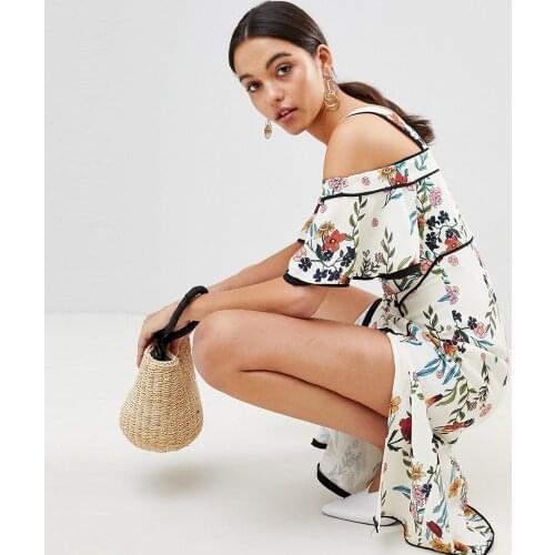 2020 Summer Bohemian Flower Print One-Neck Off-Shoulder Side Split Tube Top Dress