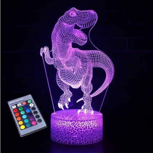 Vogliovoi 3D Night Lamp Cartoons Dinosaur 16Colors Changeable Base ABS For Kids Child Bedroom Decor Nightlight Manga Gift
