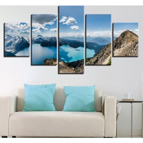 5 combination drawing posters, mountain lakes, blue sky, high-definition canvas prints, home decoration wall art