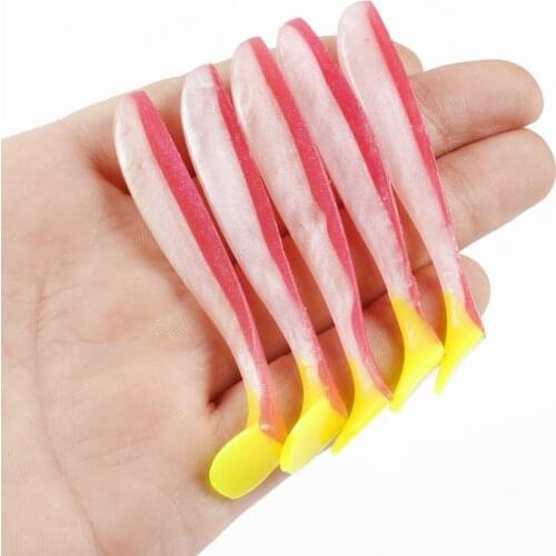 10pcs/Lot Soft Lures 50mm 65mm T Tail Jigging Fishing Lures Wobblers Tackle Double Color Bass Pike Aritificial Silicone Swimbait
