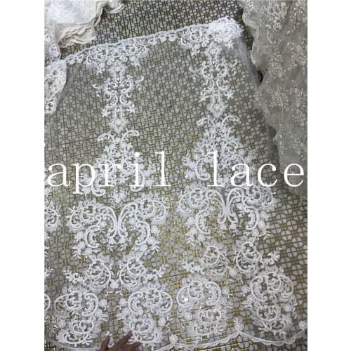 5yards /lot AA1003 offwhite shining sequin luxury new good quality embroidery lace fabric for wedding dress