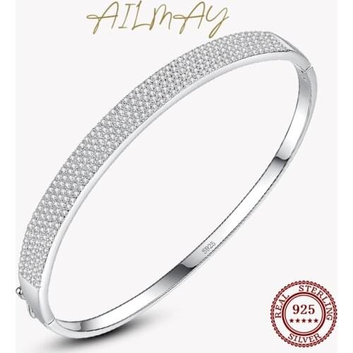Ailmay Genuine Luxury Full Cubic Zirconia Bracelets 925 Sterling Silver For Women Wedding Statement Fine Silver Jewelry