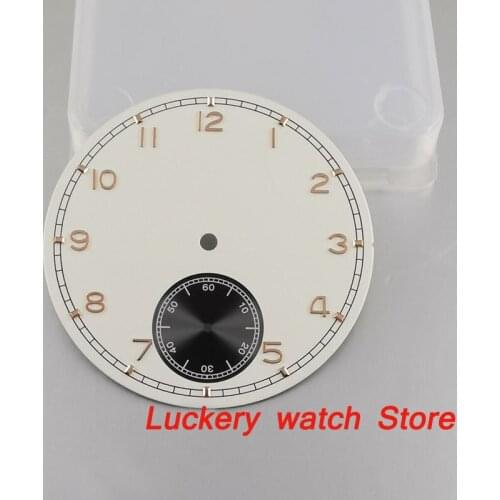 38.9mm white watch dial rose gold mark fit for ETA 6498 Seagull st36 hand winding movement-BP17