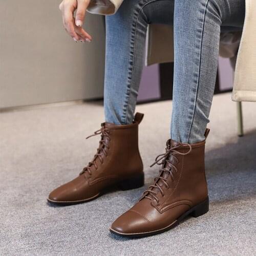 Boots Women Square head Ankle Boots for Women Short Plush Winter Shoes Women Botas Mujer 34-45